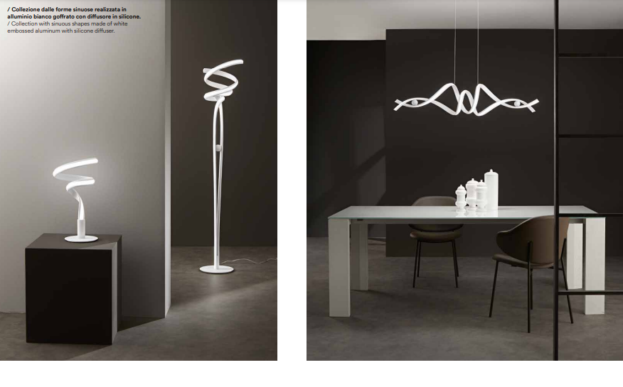 Piantana LED forma spirale in alluminio bianco con diffusore in silicone 36W 4000 LM dimmerabile luce natura 4000°k MYSTRAL Piantana LED forma spirale in alluminio bianco con diffusore in silicone 36W 4000 LM dimmerabile luce natura 4000°k MYSTRAL
